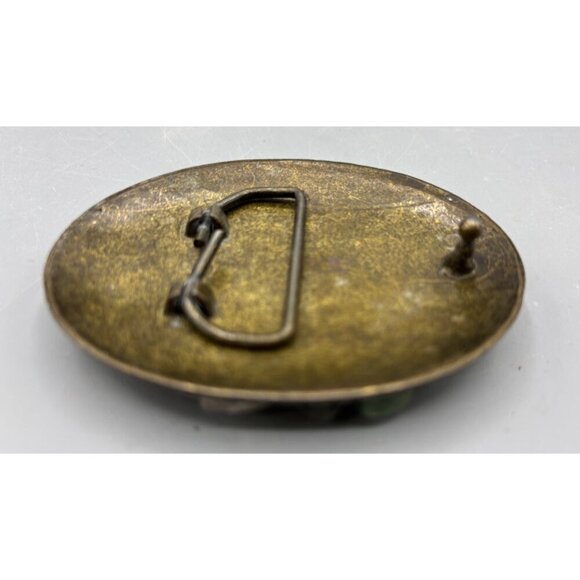 Vtg 2 Pc Stone Shell Bead Inlay Belt Buckle Set Oval Rectangle - Picture 8 of 8